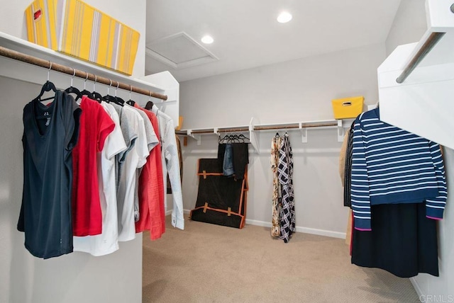 spacious closet featuring light carpet