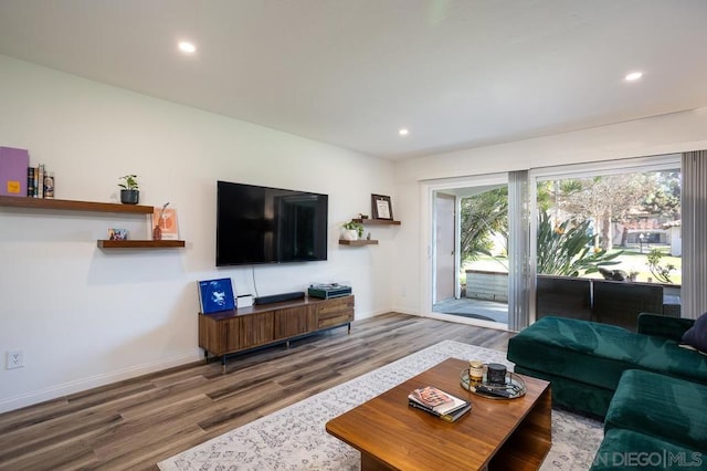 living room with hardwood / wood-style flooring