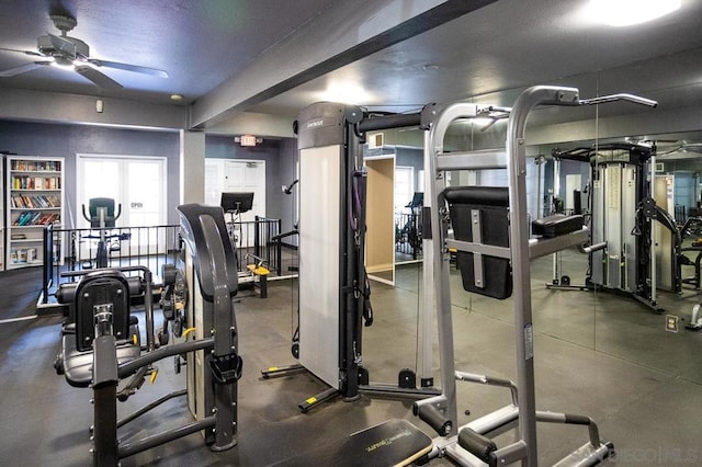 gym with ceiling fan