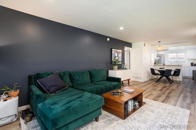 living room with light wood-type flooring