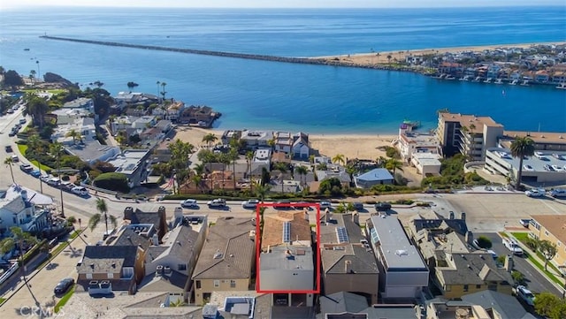 2614 Ocean Blvd, Corona Del Mar, CA 92625 - aerial perspective of suburban area with property parcel outlined and a large body of water