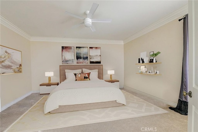 2614 Ocean Blvd, Corona Del Mar, CA 92625 - bedroom with carpet floors, ornamental molding, baseboards, and ceiling fan