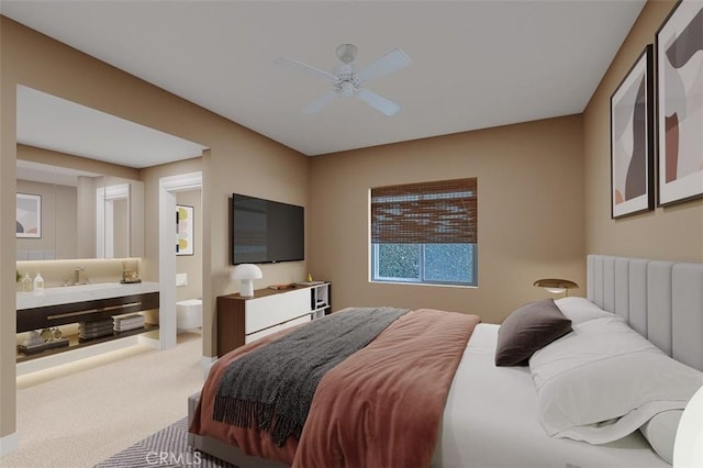 2614 Ocean Blvd, Corona Del Mar, CA 92625 - carpeted bedroom featuring connected bathroom and ceiling fan
