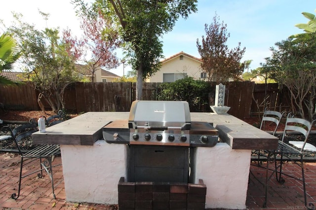 view of patio / terrace with area for grilling, an outdoor bar, and grilling area