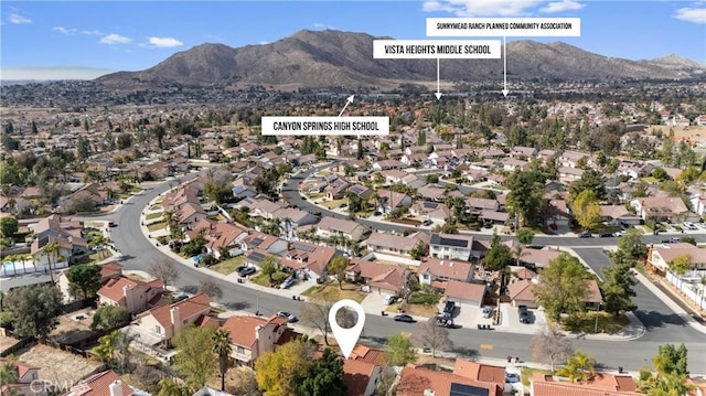 birds eye view of property with a mountain view