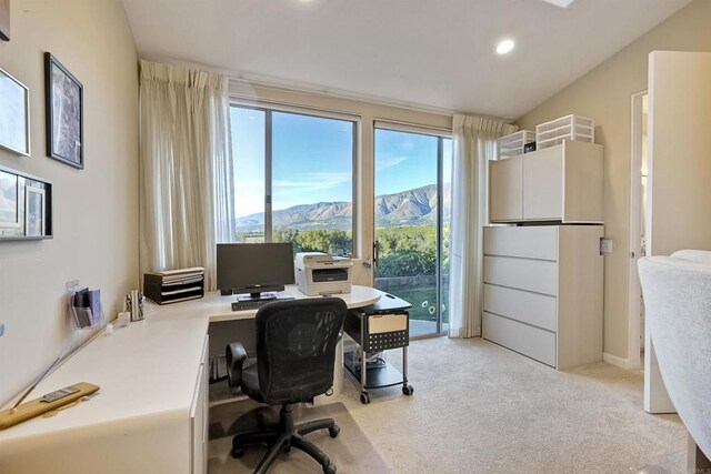 15615 Pauma Valley Dr, Pauma Valley, CA 92061 - office featuring healthy amount of natural light, light colored carpet, recessed lighting, and vaulted ceiling