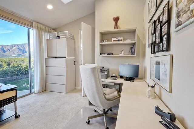 15615 Pauma Valley Dr, Pauma Valley, CA 92061 - office featuring light carpet, a mountain view, and recessed lighting