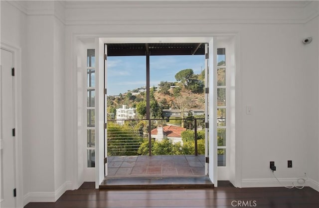 doorway featuring dark hardwood / wood-style floors