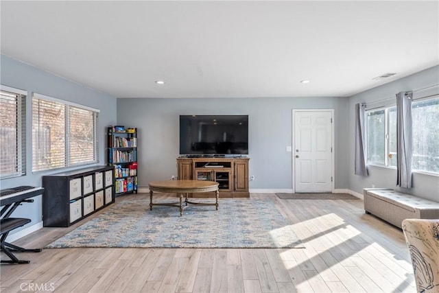 living room featuring plenty of natural light and light wood-type flooring