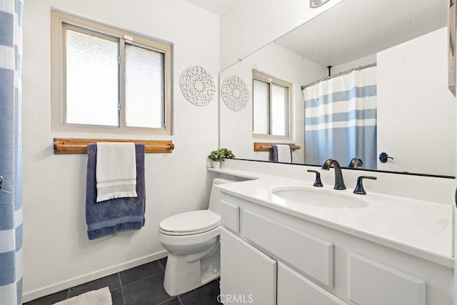 bathroom featuring tile patterned flooring, vanity, and toilet