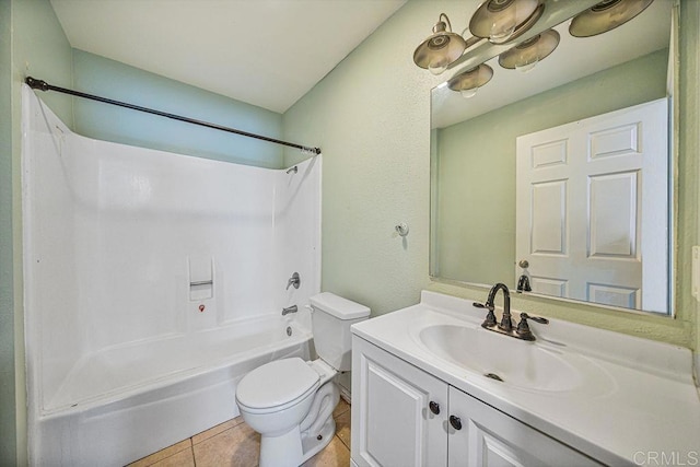 full bathroom with  shower combination, vanity, toilet, and tile patterned floors