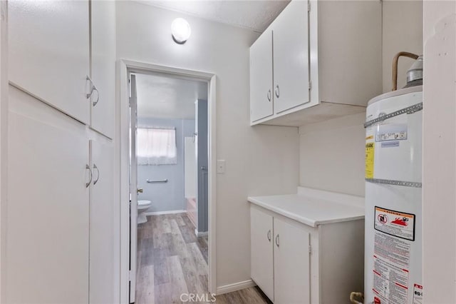 interior space with light hardwood / wood-style floors and secured water heater