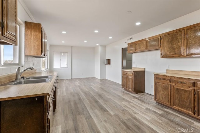 kitchen with sink and light hardwood / wood-style floors