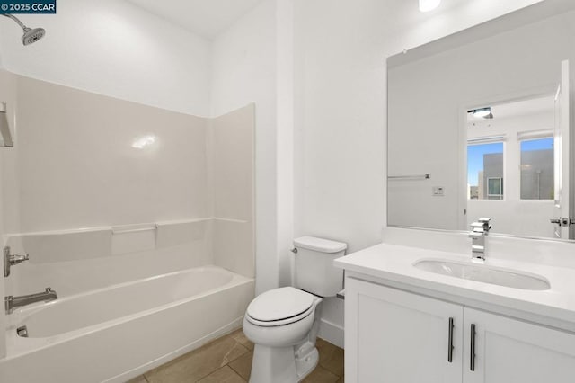 full bathroom with tile patterned flooring, vanity, shower / bath combination, and toilet