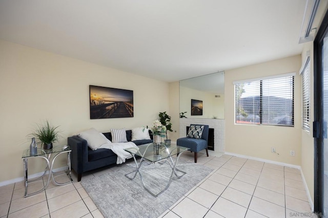 living room featuring light tile patterned flooring