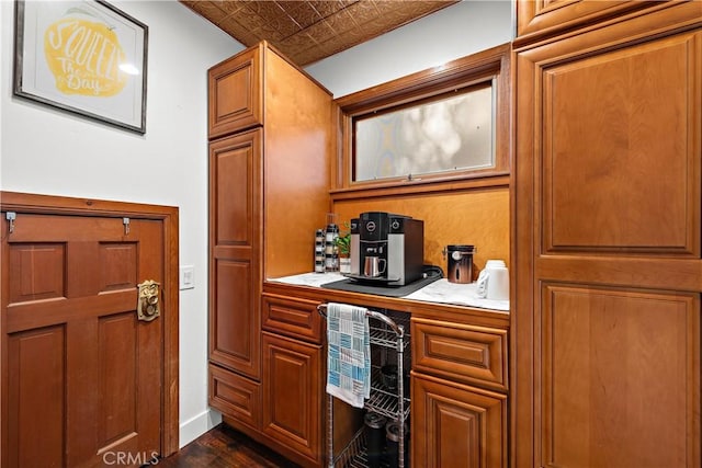 kitchen with dark hardwood / wood-style floors