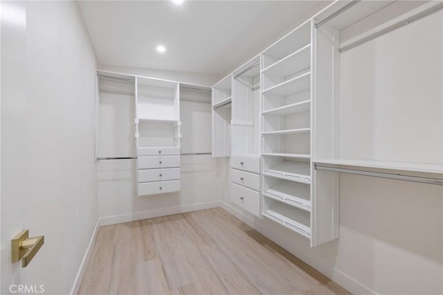 spacious closet with light hardwood / wood-style flooring