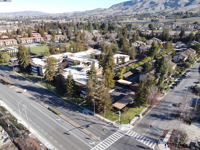 drone / aerial view featuring a mountain view