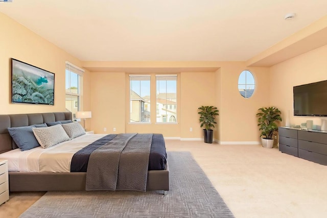 carpeted bedroom with multiple windows