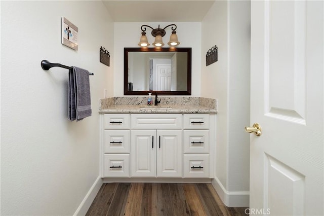 bathroom with wood-type flooring and vanity