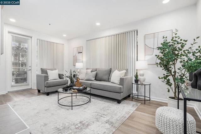 living room with light hardwood / wood-style floors