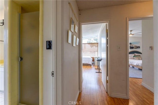 hallway with light hardwood / wood-style flooring