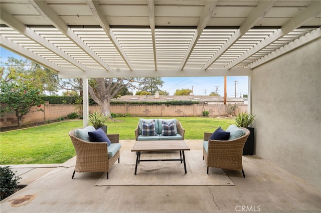 view of patio featuring a pergola and outdoor lounge area