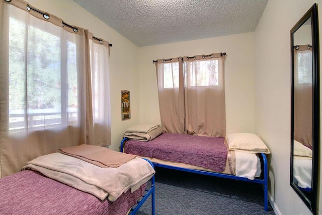 bedroom featuring carpet floors and a textured ceiling