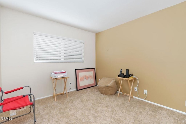 living area with light colored carpet