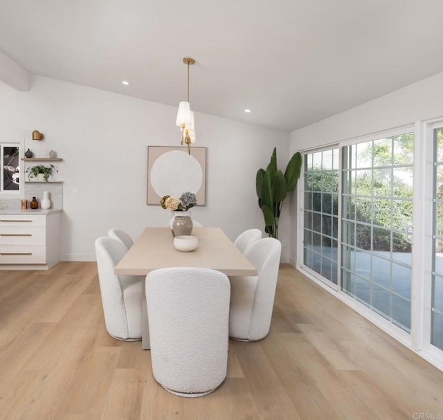 dining space with light hardwood / wood-style flooring