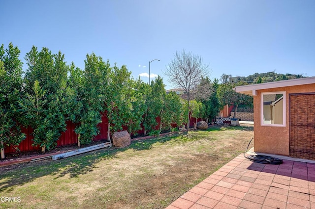 view of yard featuring a patio area and fence