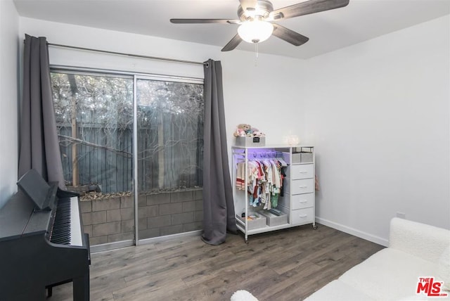 bedroom featuring wood-type flooring and ceiling fan