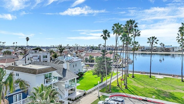 aerial view with a water view