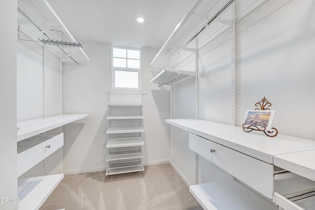 spacious closet with light colored carpet