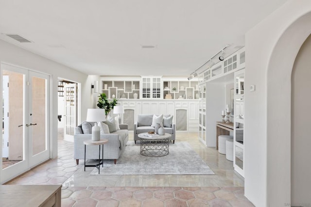 living room featuring french doors