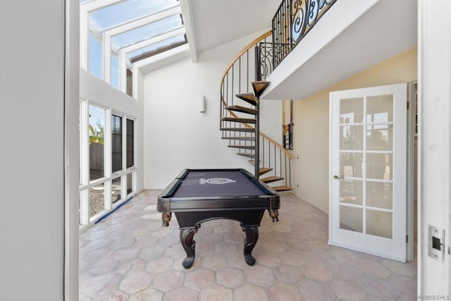 rec room with french doors and billiards