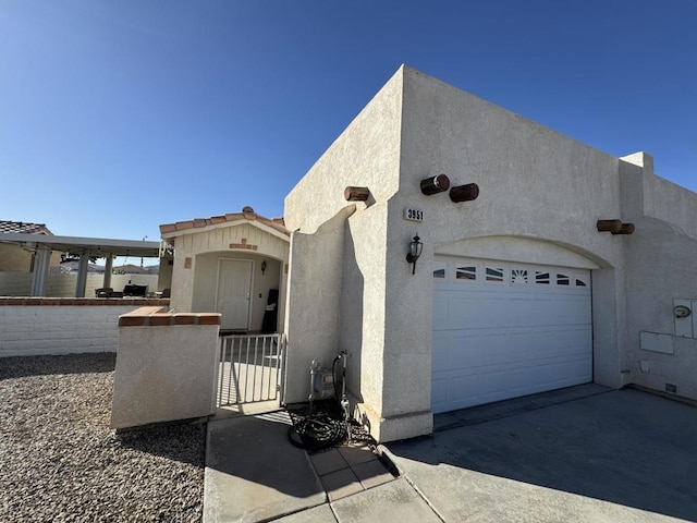 exterior space with a garage