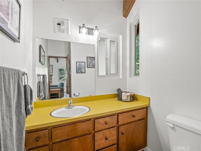 1153 Silvertip Ln, Fish Camp, CA 93623 - bathroom with vanity, a healthy amount of sunlight, and toilet