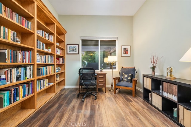 office space with hardwood / wood-style floors