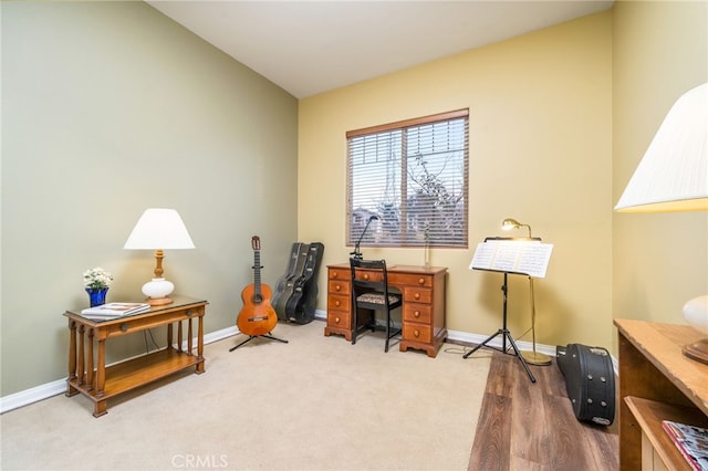 home office featuring light colored carpet