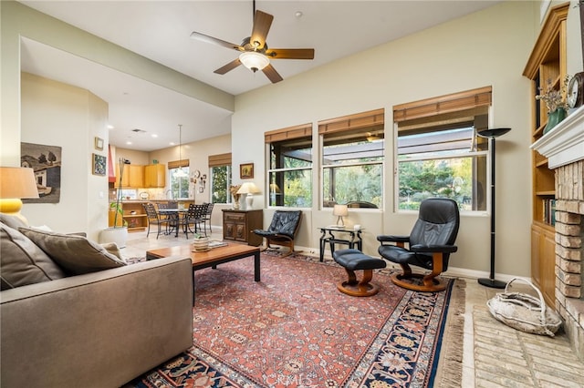 living room with ceiling fan