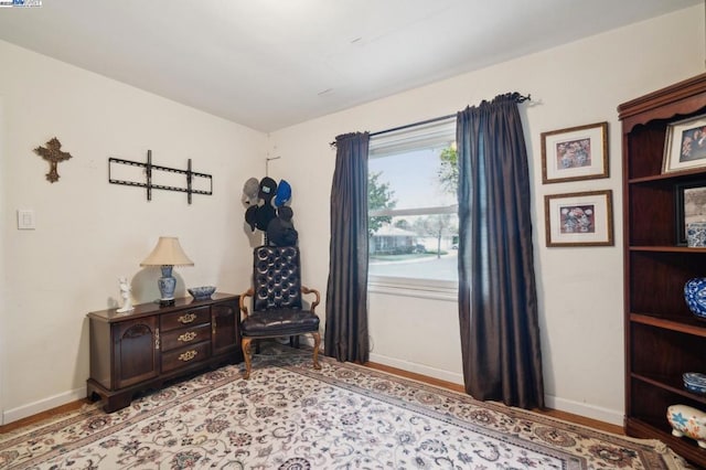 living area with light hardwood / wood-style flooring