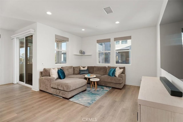 living room with light wood-type flooring