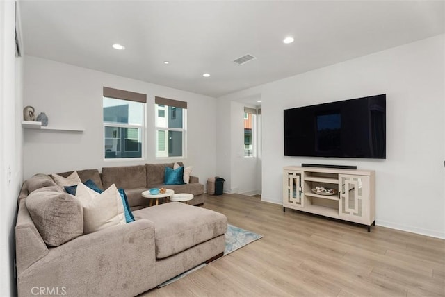 living room with a healthy amount of sunlight and light wood-type flooring