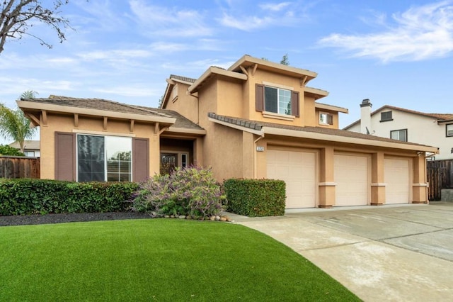 view of front of home featuring a garage and a front lawn