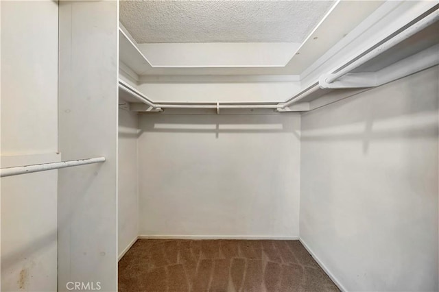 spacious closet featuring dark colored carpet