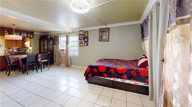 tiled bedroom with ornamental molding