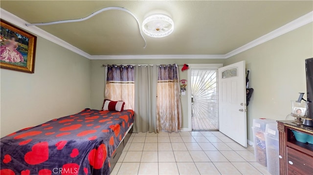 tiled bedroom with ornamental molding