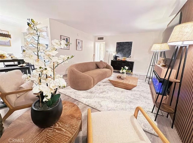 living room featuring light wood-type flooring