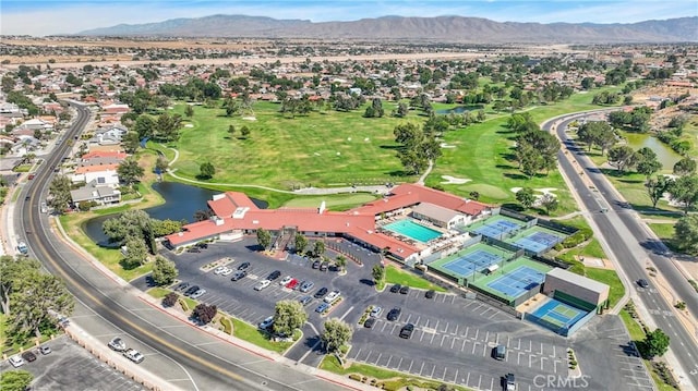 bird's eye view featuring a water and mountain view